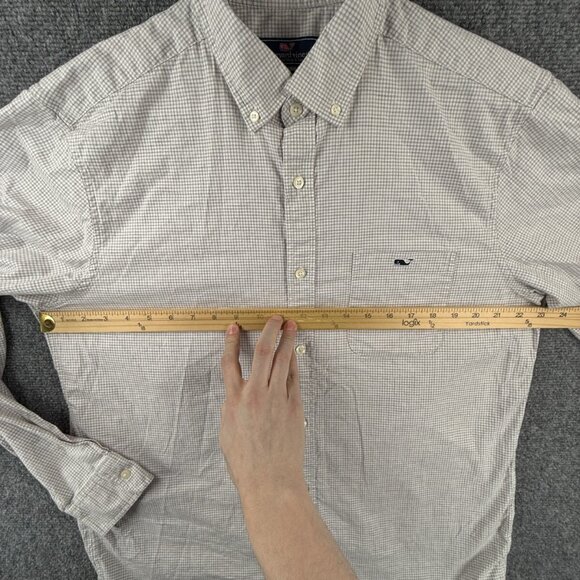 Vineyard Vines Cotton Spandex Gray Check Large Button Up Shirt Classic Tucker - Picture 5 of 12